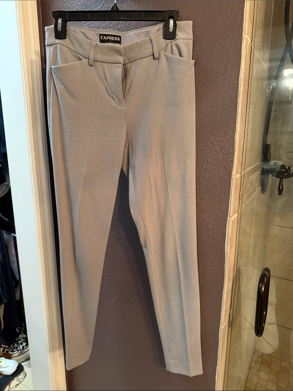 Express Women's Light Gray Straight-Leg Dress Pants